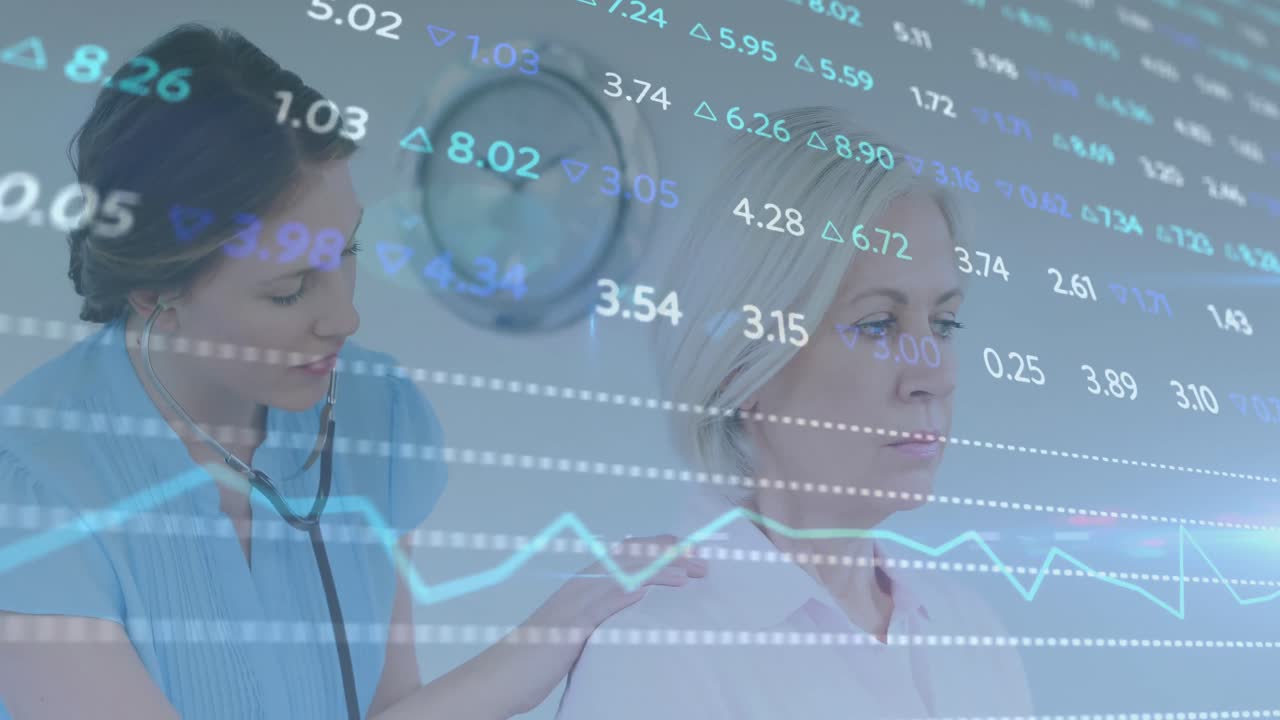 animación del procesamiento de datos y estadísticas sobre mujeres médicas y pacientes