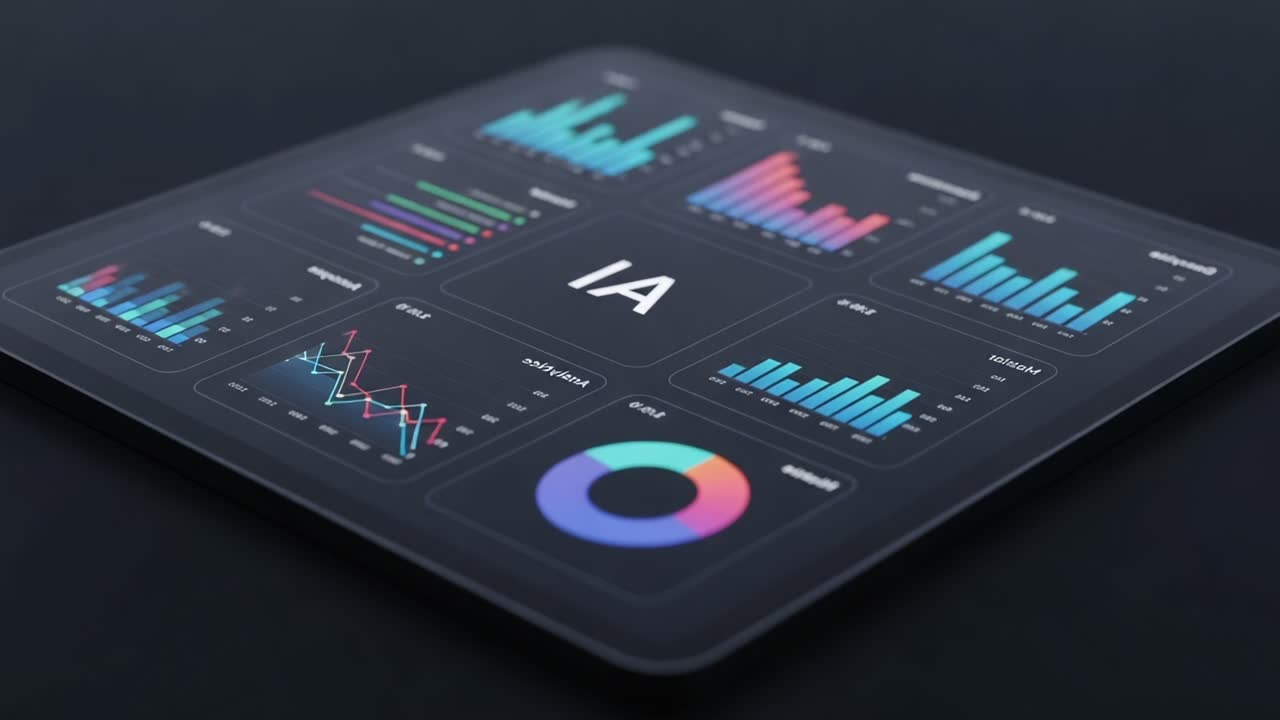 A Comprehensive Overview of Data Visualizations: There are Multiple Charts Representing Various Trends and Metrics on a Modern Interface with the Label IA Marked Prominently