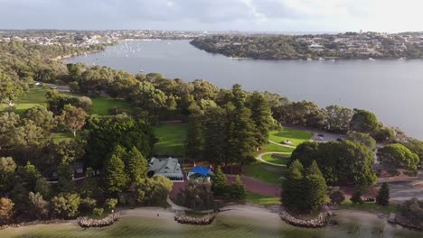 Aerial-Pan-Right-Over-Point-Walter-Reserve-And-Swan-River-Perth-Australia