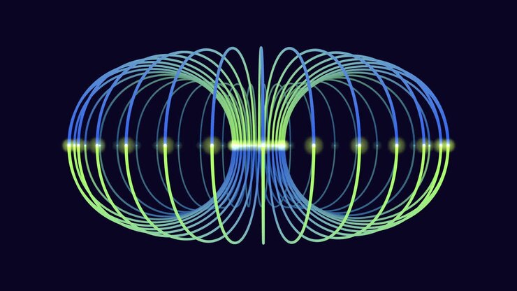 Connected dots and lines in geometric abstract sphere on black gradient