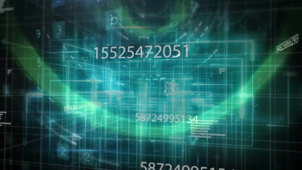 Vertical video: Core tunnel forming on play, cascading grids and drifting numbers for security