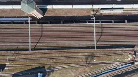 aerial: top shot of empty train rails in vilnius