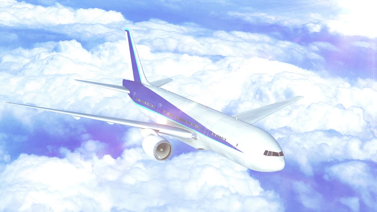 구름 하늘 애니메이션에서 비행하는 비행기 여행