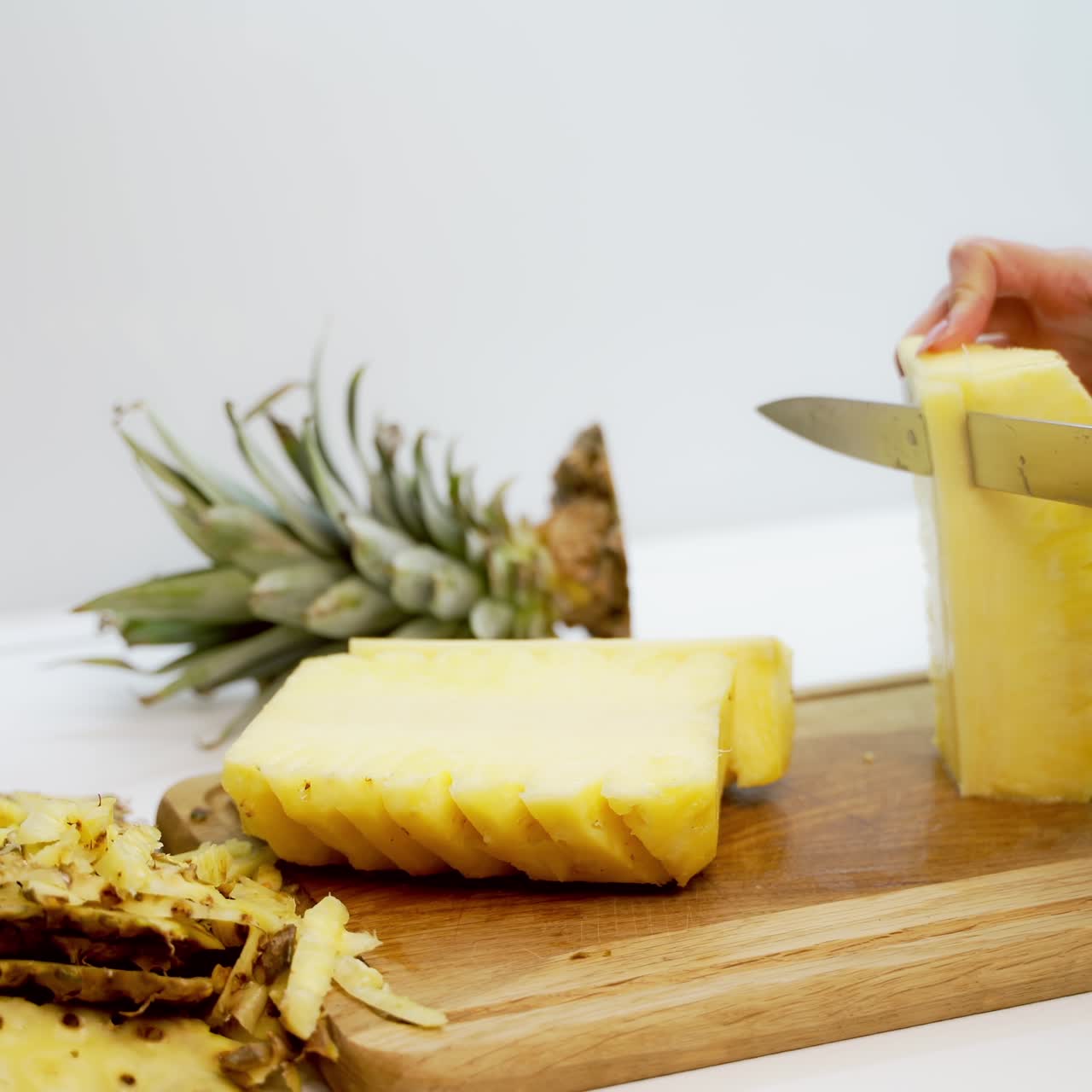 Pineapple cut with knife
