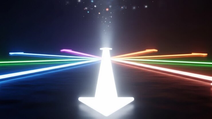 A Dynamic Visual Representation of Light Dividing into Multiple Color Rays, Highlighting the Fascinating Interaction of Light and Color in an Abstract Environment
