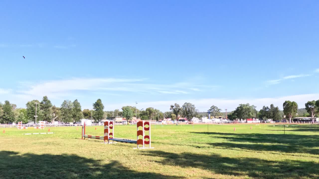 Offenes Feld mit Bäumen und Hindernissen