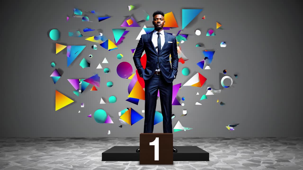 hombre de negocios afroamericano en un podio