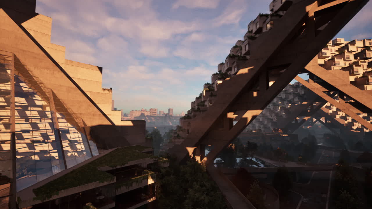 기하학적 건물과 함께 미래의 도시 풍경