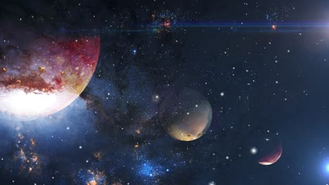 4k tres planetas moviéndose en el espacio profundo