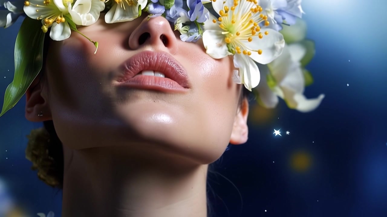 Donna eterea con corona floreale e farfalla
