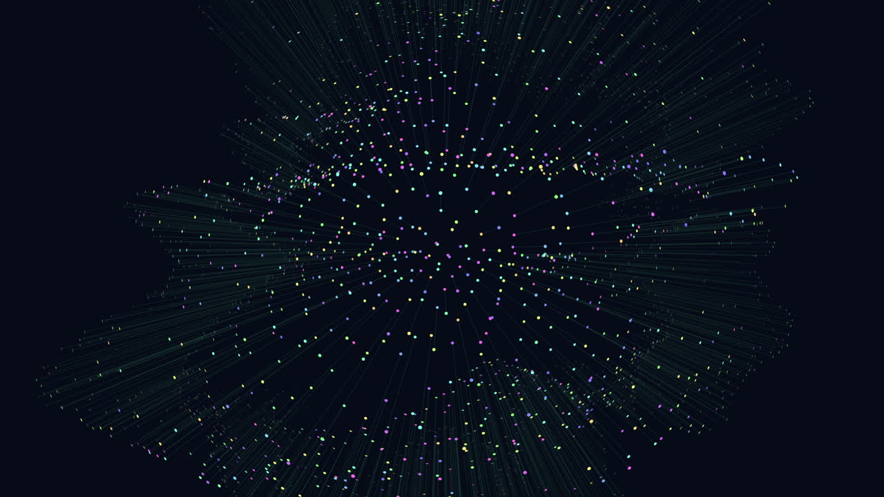Random neon dots with lines in form of sphere in dark space