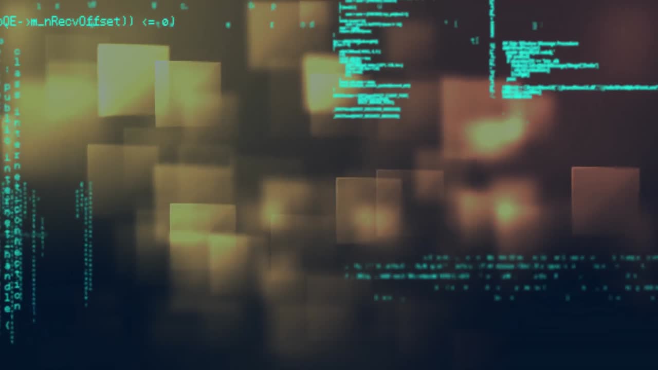 Digital animation of data processing against multiple square shapes on grey background