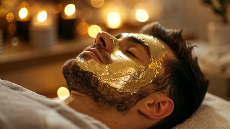 man receiving a gold facial mask at a spa