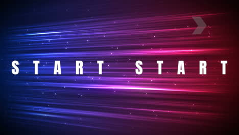 digital animation of start text against purple and pink light trails on black background