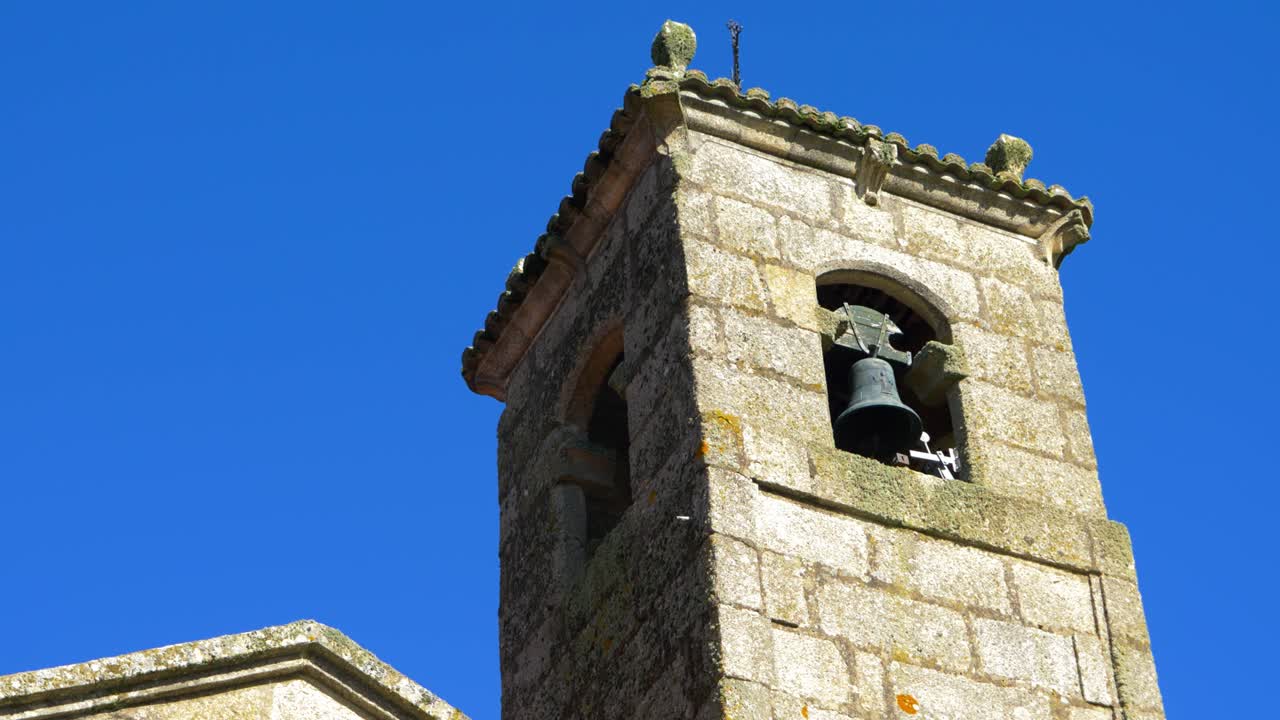 Bell tower of Santa María de Parada de Outeiro church in Vilar de Santos, Ourense, Galicia, Spain