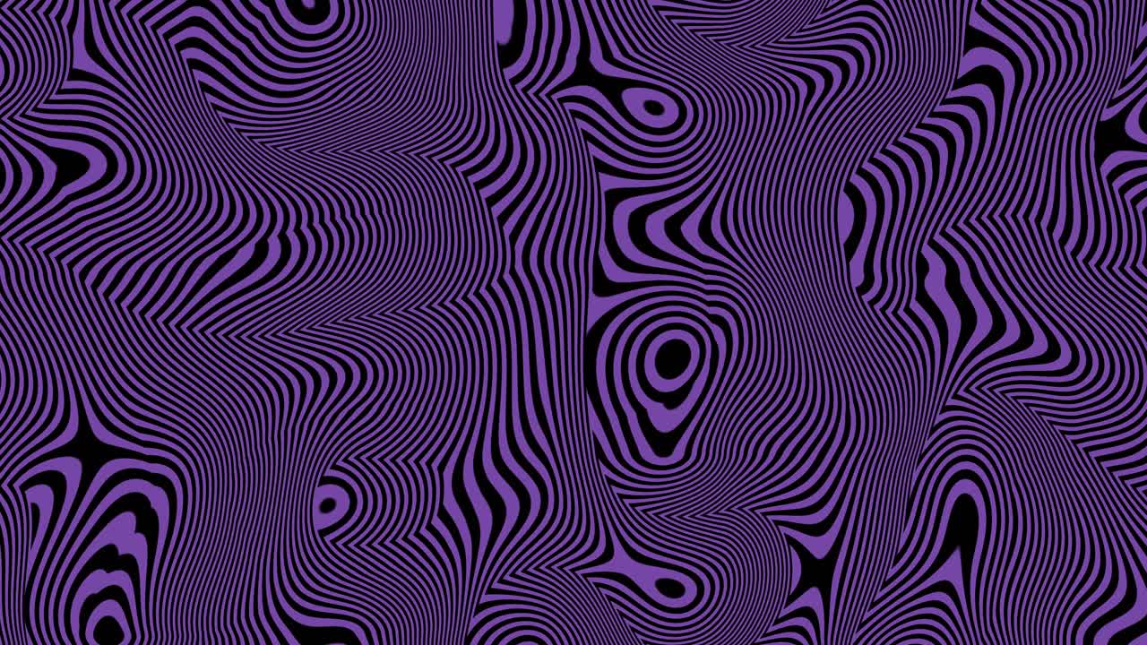 Swirling trippy lines animation visual effects with hypnotic psychedelic vibrant motion graphics flowing radiant shapes and shifting patterns creating an immersive illusion scene colour royal purple