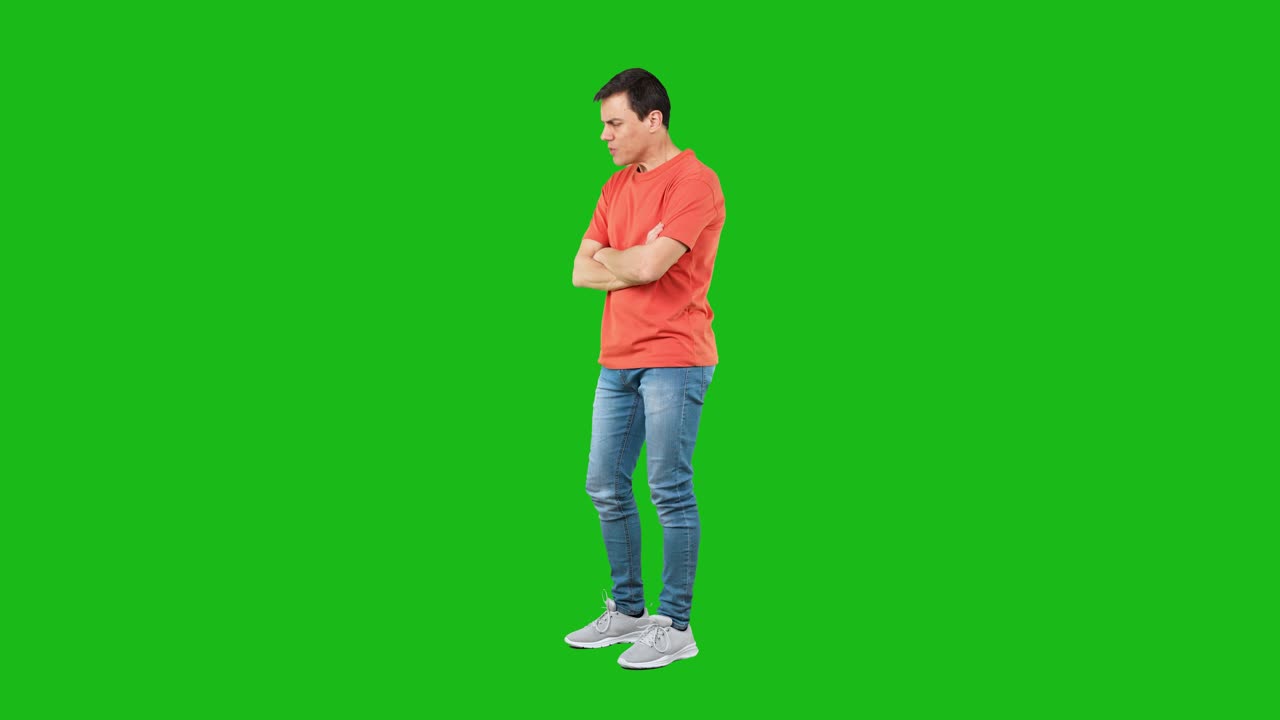Man showing different expressions and gestures on green screen