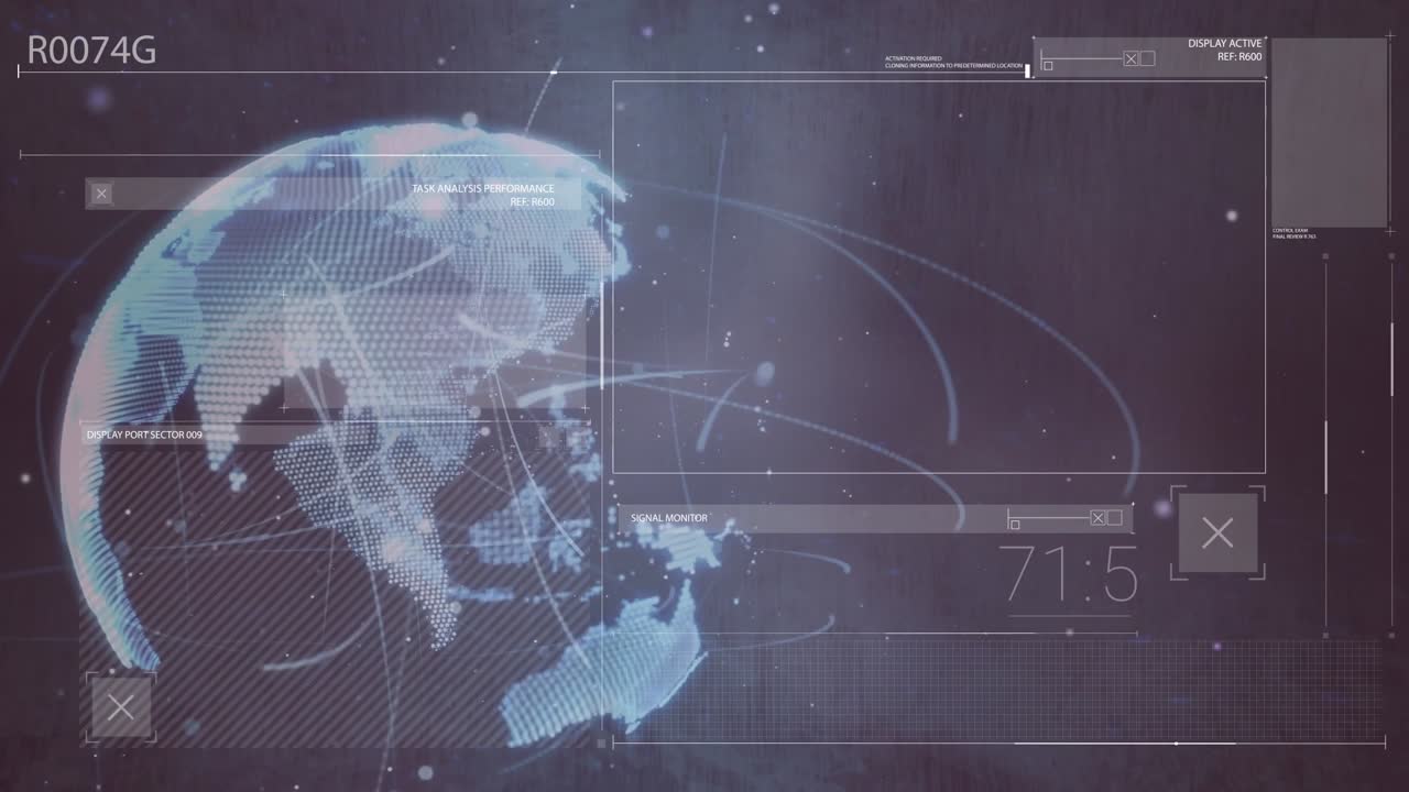 Animation of data processing over blue background