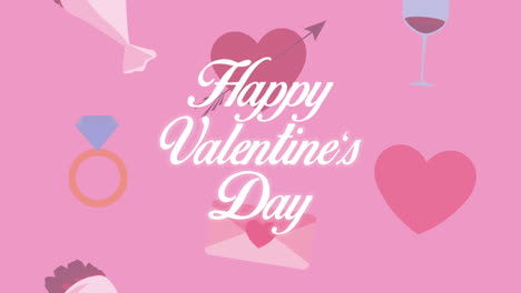 happy valentines day lettering with set icons animation