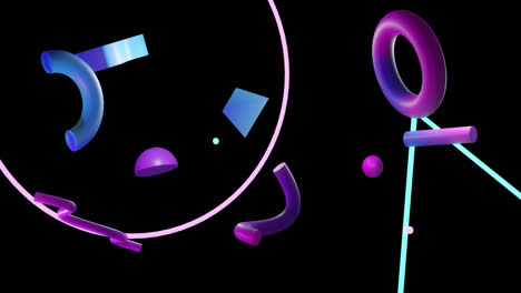 animación de formas 3d abstractas sobre círculo, triángulo y fondo negro