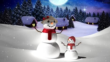 Animation-of-winter-scenery-with-two-snowmen