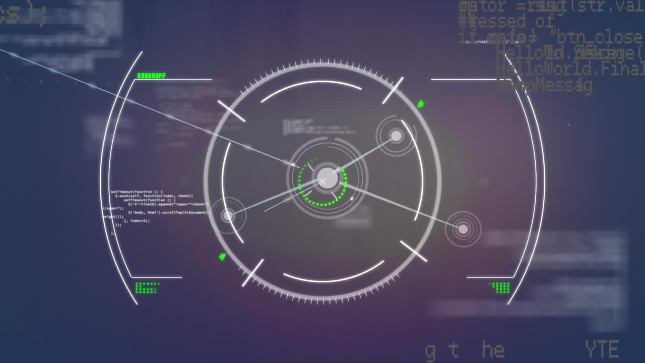 animación del escaneo del alcance a través de la red de conexiones, procesamiento de datos y punto de luz