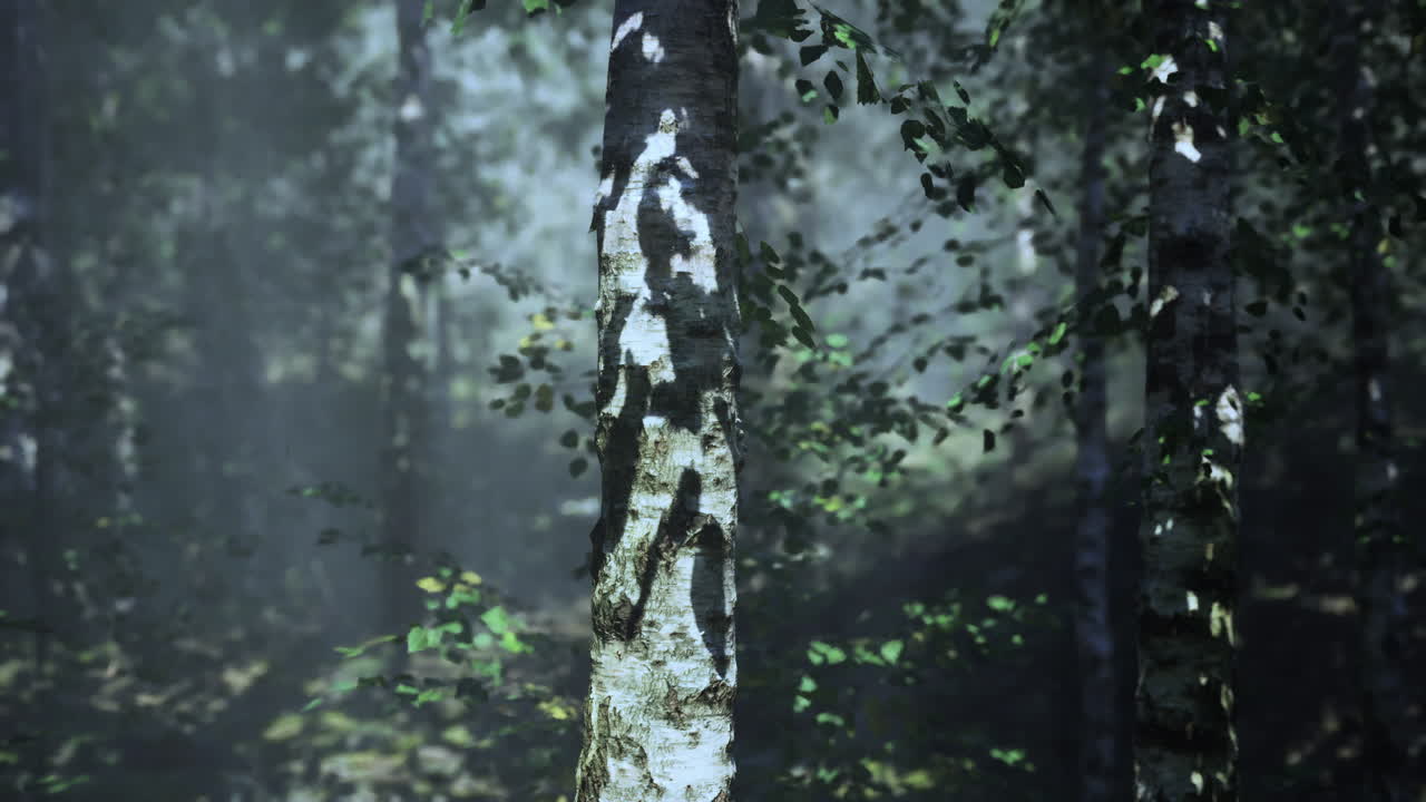 안개 숲 에 있는 버드 나무 들