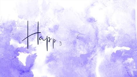 watercolor easter greeting vibrant purple backdrop with handwritten happy easter in blurred white letters