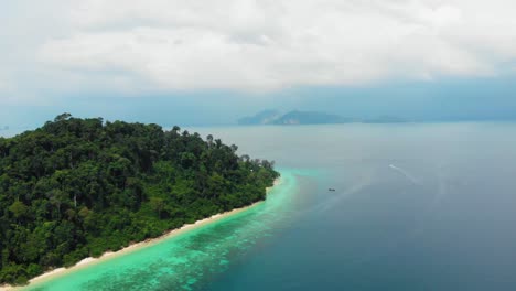 Aerial-panoramic-shot-of-beautiful-tropical-island-on-Andaman-Sea-in-Thailand---Koh-Kradan