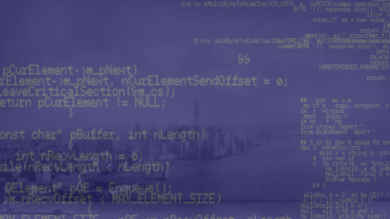 Animation of data processing over cityscape