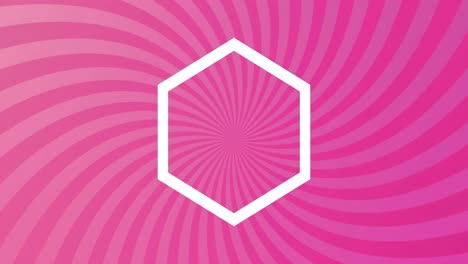 Animation-of-white-hexagon-outlines-over-rotating-stripes-moving-in-seamless-loop