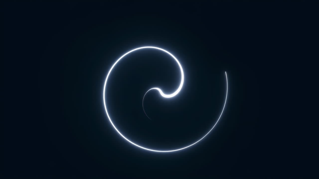 Abstraktní animace zářící bílé spirálovité linie.