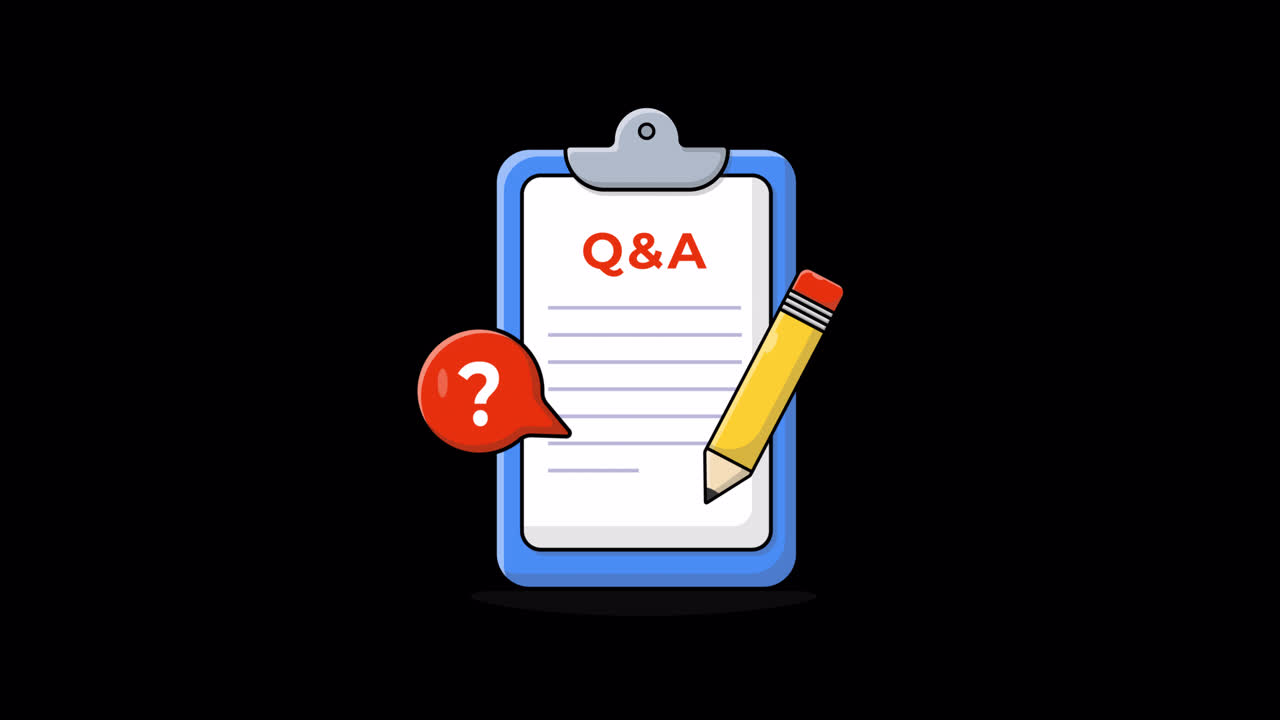 Animated Clipboard with Q&A and Writing Pencil