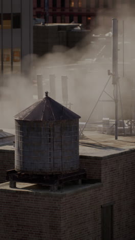 water tank on a rooftop in a city