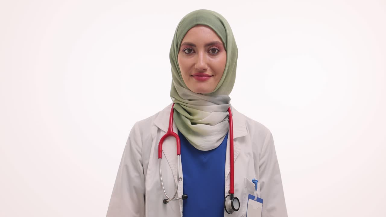 Portrait of a Female Muslim Doctor in a Hijab with Stethoscope