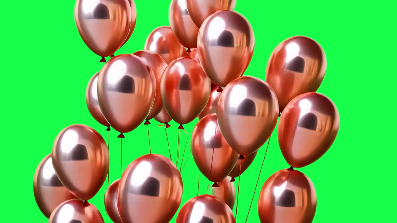 Shiny balloons animation, transparent 4K video, green screen