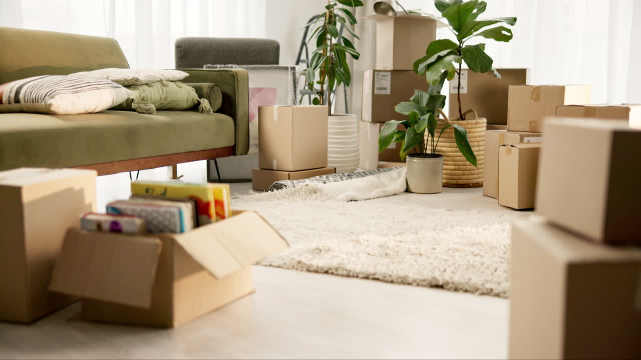 Moving boxes in a living room