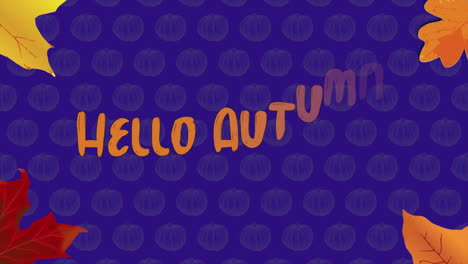 hello autumn with pumpkins and autumn leafs pattern