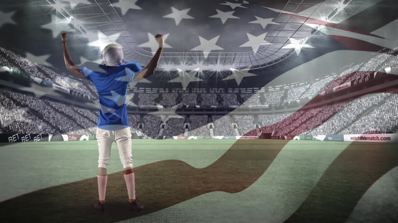 미국 축구 선수 가 우승 을 축하 하고 있다