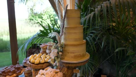 cámara lenta, pastel de boda y postres
