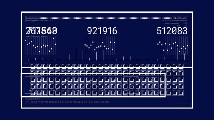 Animation of loading bars, squares, graphs and changing numbers against abstract background