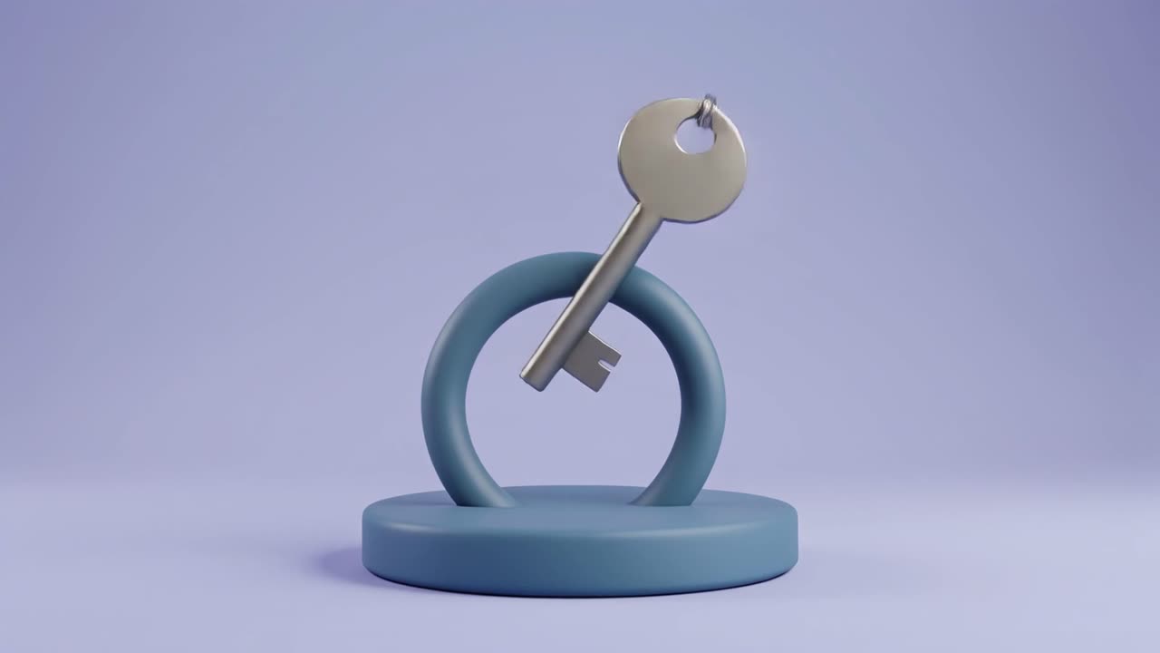 絡み合ったワイヤーが付いた鍵のコンセプチュアルアニメーション