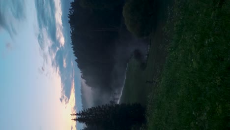 foggy evening nature in green summer scenic countryside