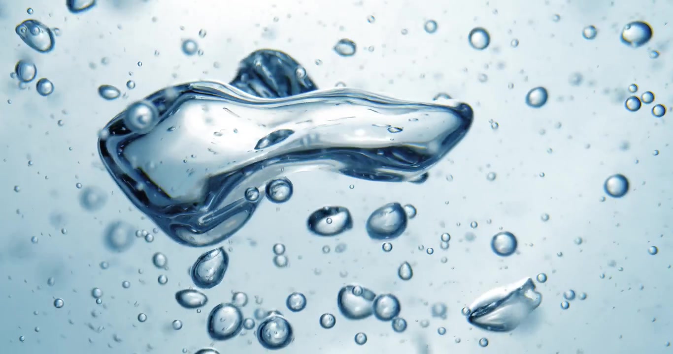 Sfondo astratto di bolle d'acqua blu con sfere d'aria galleggianti