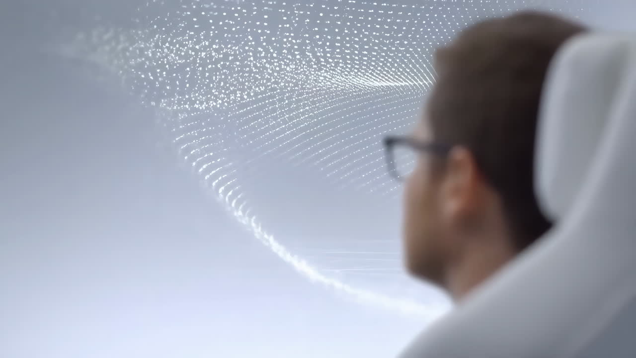 Man observing abstract digital data visualization
