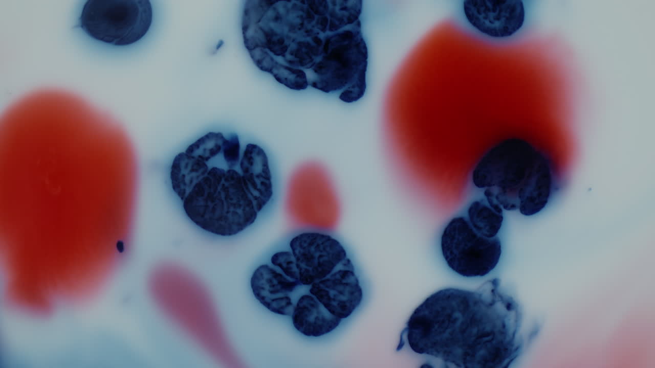 Abstract Liquid Art with Red and Blue Stains