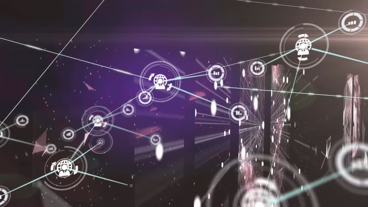 미디어 아이콘의 네트워크와 함께 화면의 애니메이션