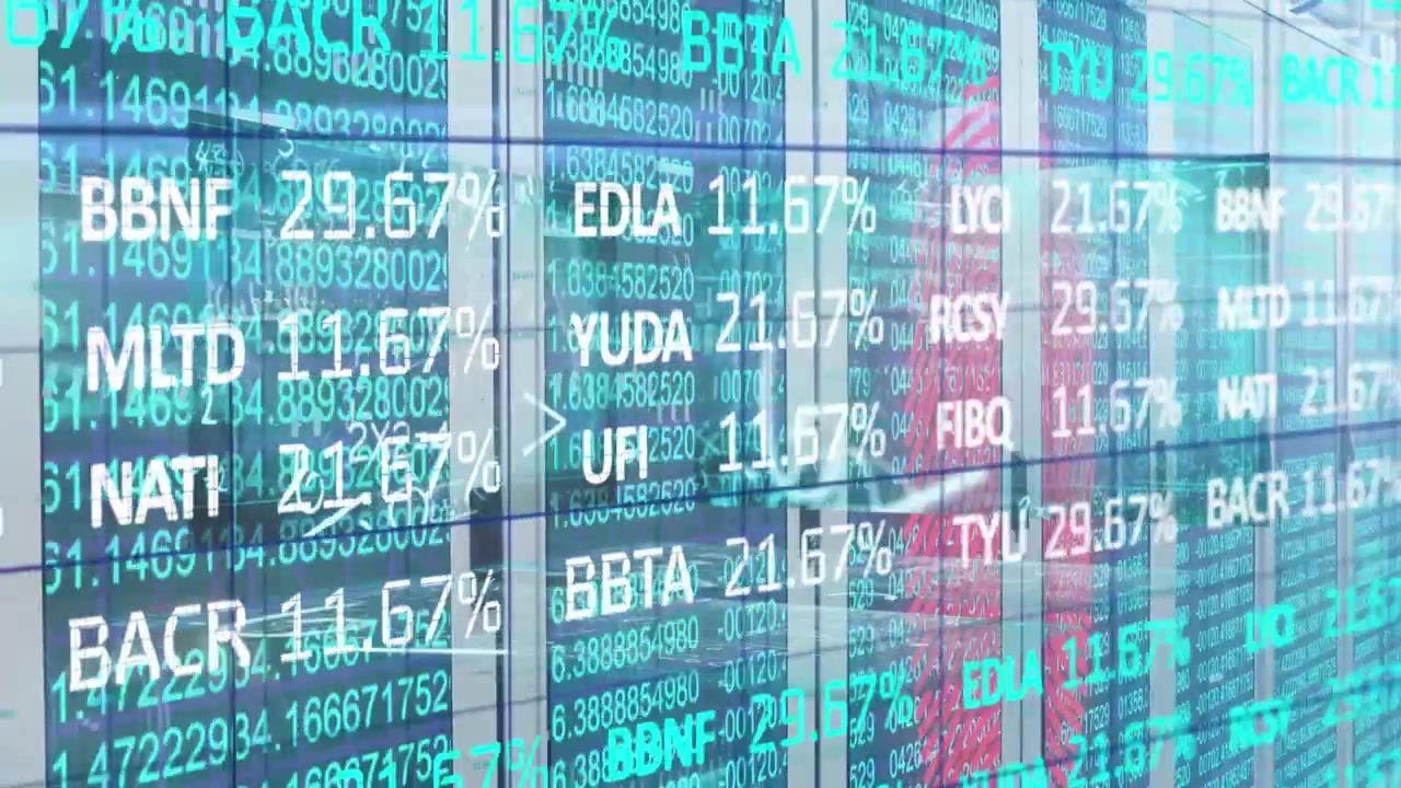 Digital Stock Market Data Display with Fingerprint Overlay