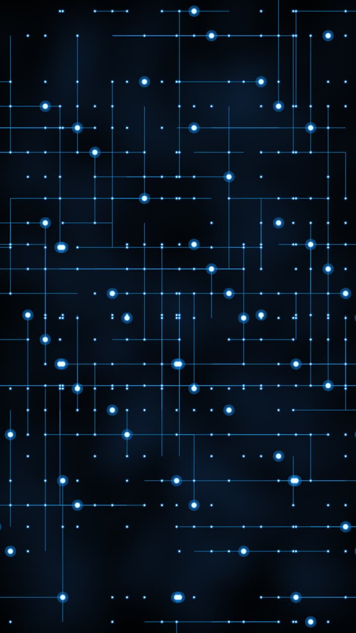 Sfondo blu lampeggiante con tecnologia di circuiti elettronici a griglia per computer