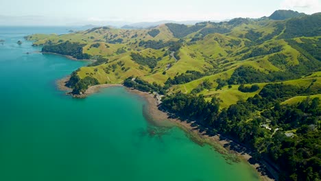 Cinematic-flight-along-State-highway-25-in-New-Zealand's-North-Island